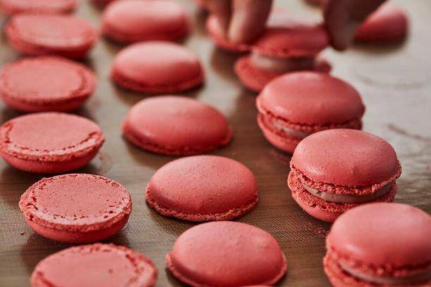 ruby macarons ready to be filled
