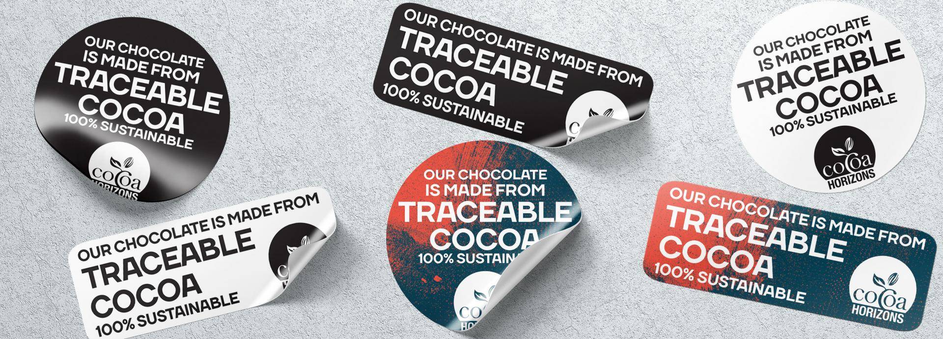 Multi-coloured Callebaut Menu Stickers to add your support for sustainable farming to your menu